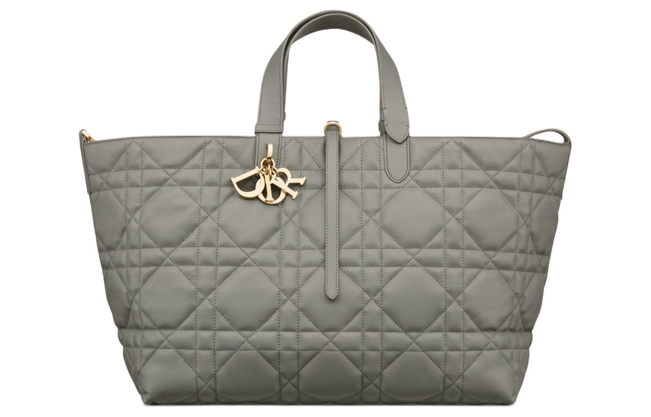 DIOR Calfskin Combo Bag One Shoulder Handbags Large Size Women's Medium Tan