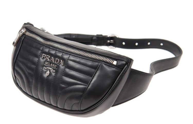 PRADA Cow Leather Fanny Pack Unisex Black