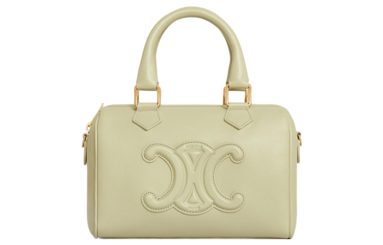 CELINE Cuir Triomphe Smooth Calf Leather Boston Bag Shoulder Bag Crossbody Bag Handbag Small Size Women's Almond Green