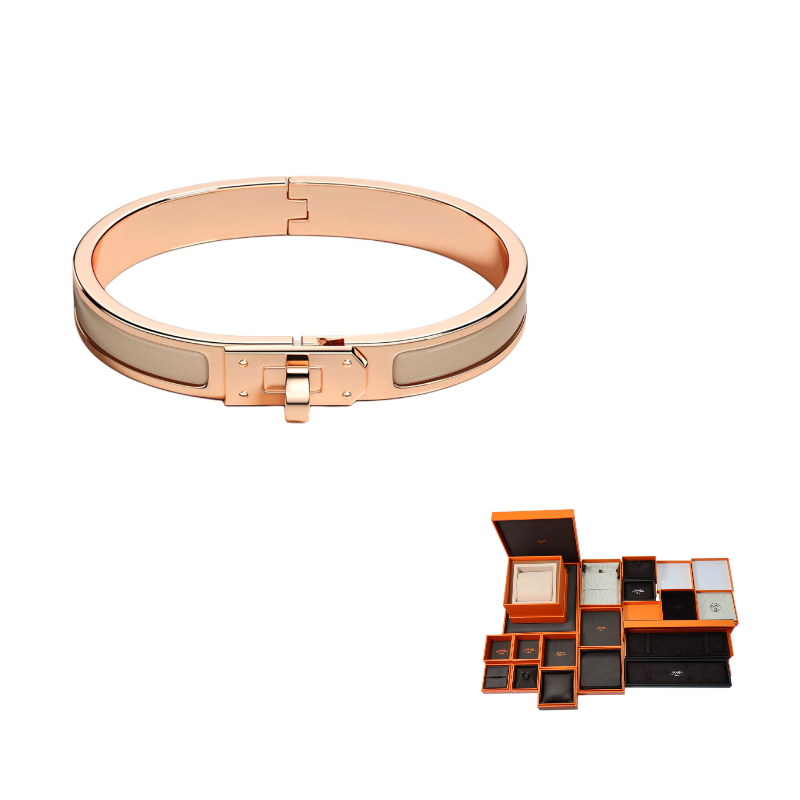 HERMES Enamel Bangles Unisex Rose Gold