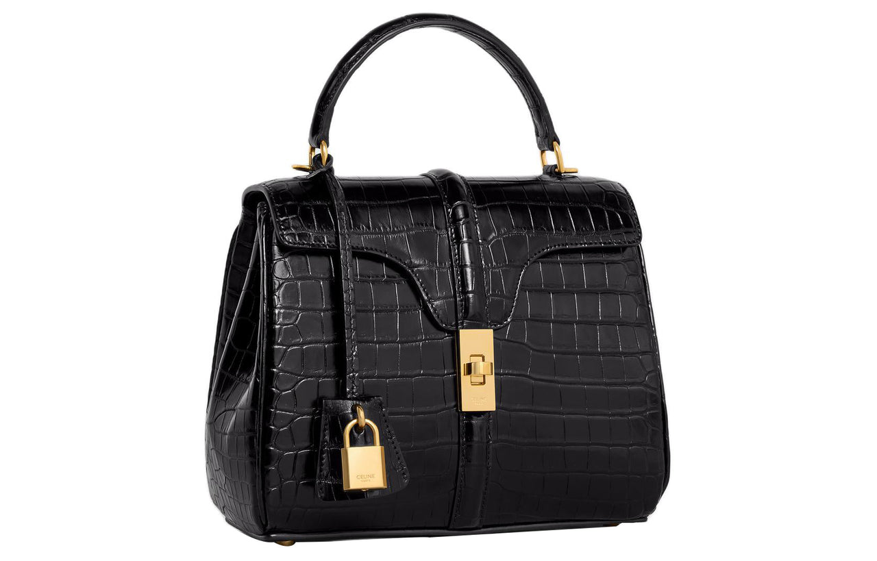 CELINE Crocodile Leather Shoulder Bag Crossbody Bag Handbag Small Size Women's Black