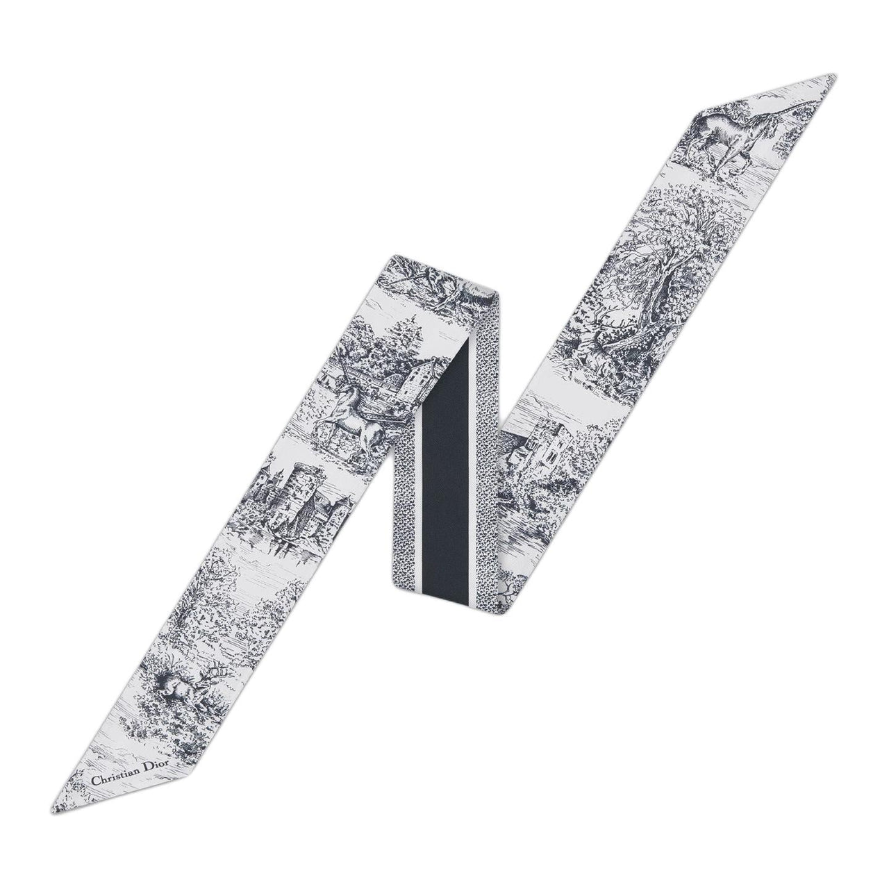 DIOR Mulberry Silk Scarves Women's Marine Blue/White