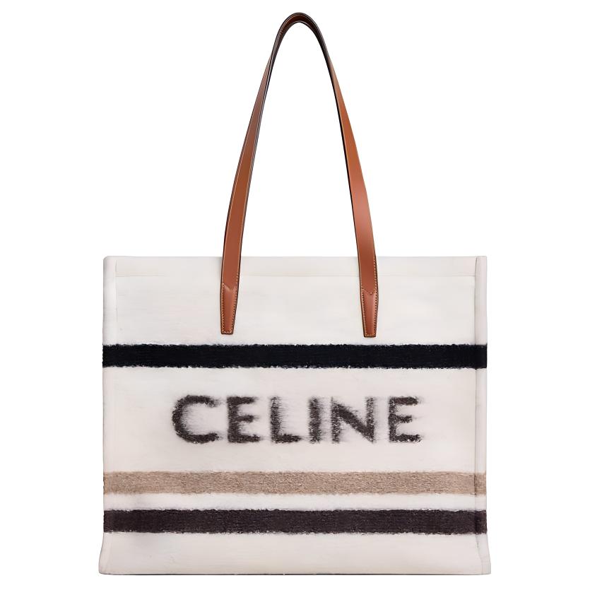 CELINE Fabric Tote Bag Shopping Bag Handbag Large Size Men's Beige & Black