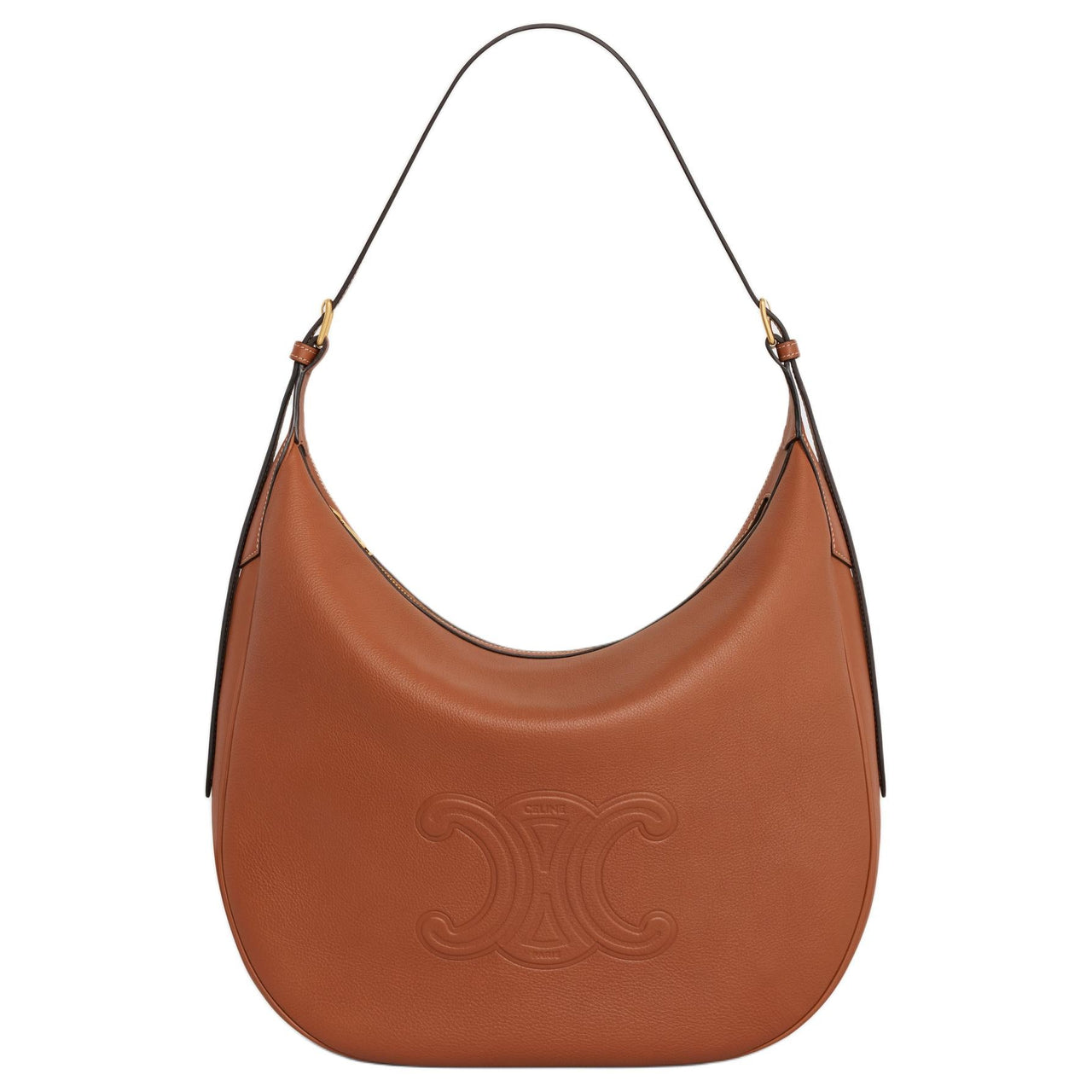 CELINE Cuir Triomphe Calfskin Handbag, Shoulder Bag Large Size Women's Brown