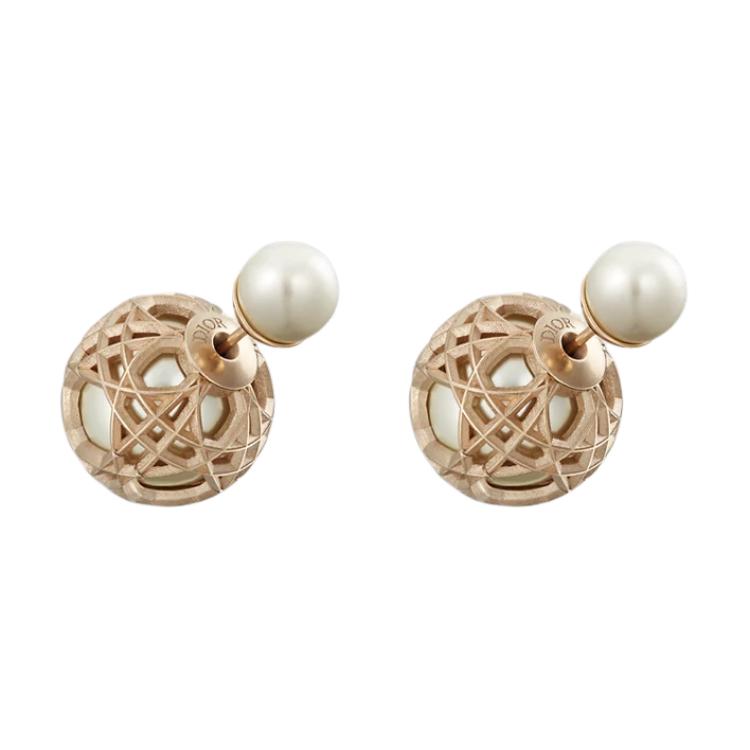 DIOR Artificial Resin Copper Alloy Earrings Women's Gold/White