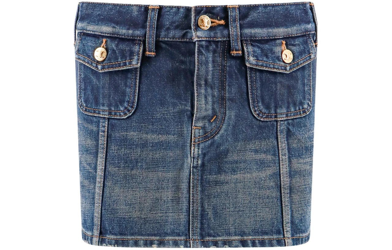 CELINE Mini Skirt In Dark Union Wash Denim