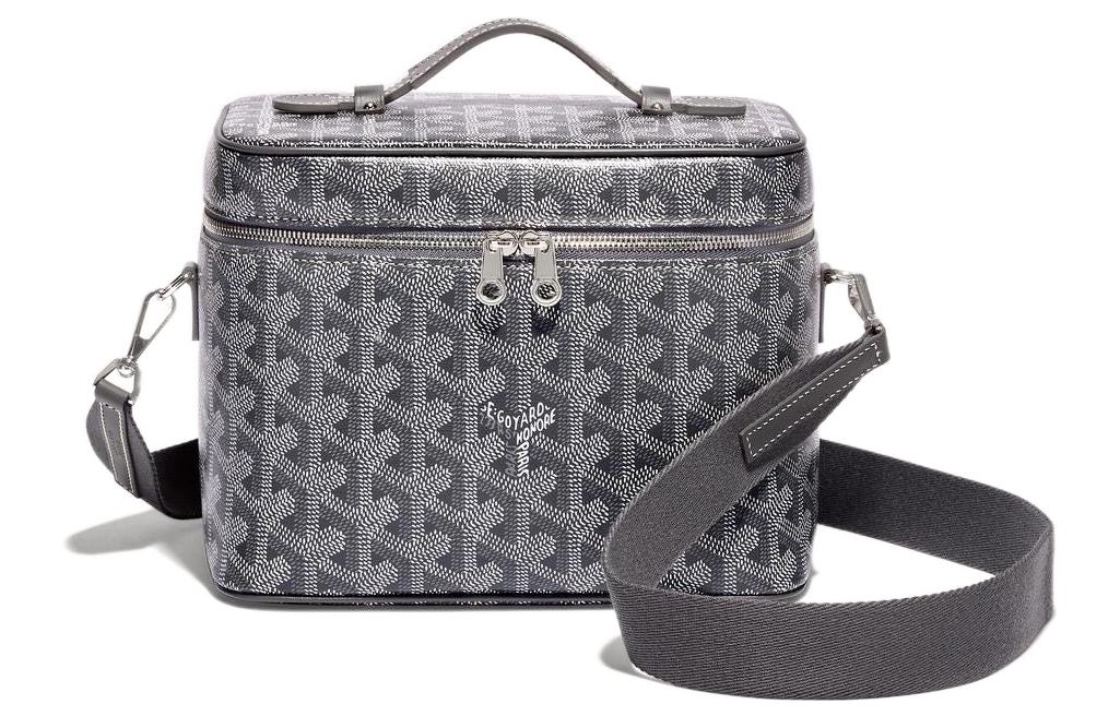 GOYARD Polyester-Cotton Blend With Clamecy Cow Leather Bag Straps Small Size Unisex Gray