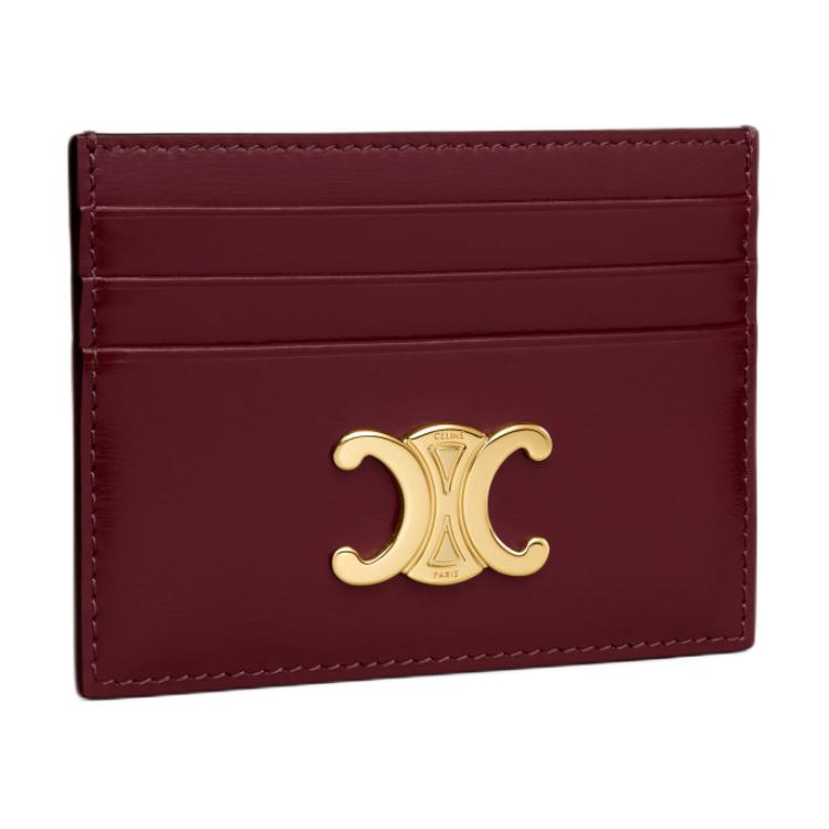 CELINE Calfskin Card Holder Women's Light Burgundy Red
