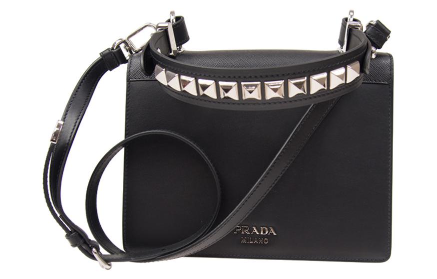 PRADA Cow Leather Shoulder Bag Crossbody Bag Women's Black