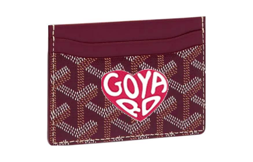 GOYARD Saint-Sulpice Canvas With Leather Card Clip Card Holder Unisex Burgundy & Peach Pink Small Heart