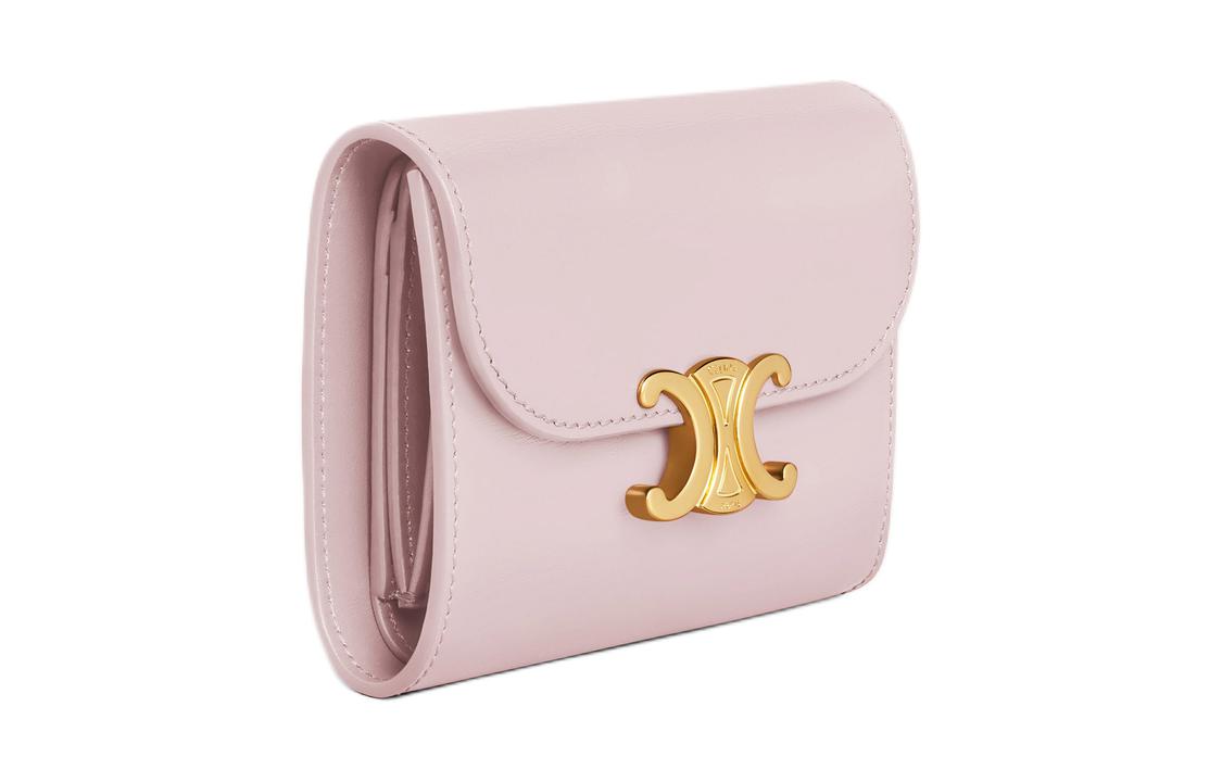 CELINE Cow Leather Wallet Small Size Women's Light Pink