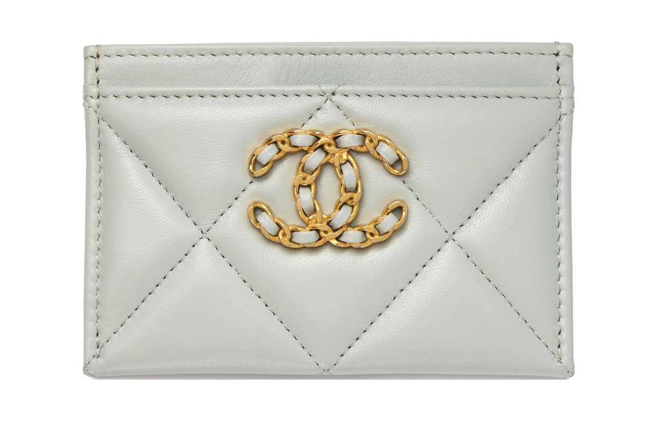 CHANEL 19Bag Lambskin Card Holder Women's Gray Blue