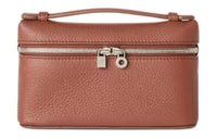 Loro Piana ExtraPocket Litchi Grain Cow Leather Clutch Mini Women's Red Brown