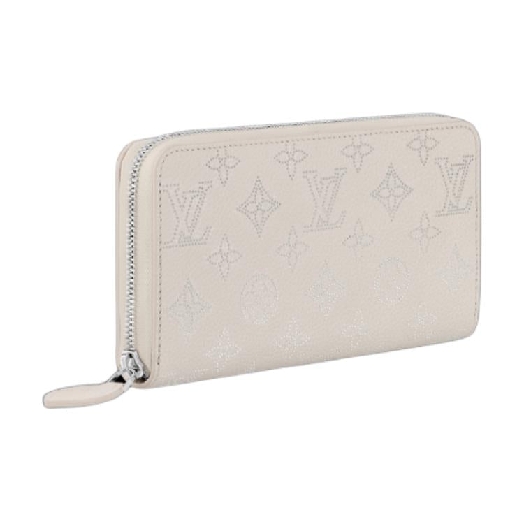 LOUIS VUITTON Zippy Calfskin Wallet Women's Gray White