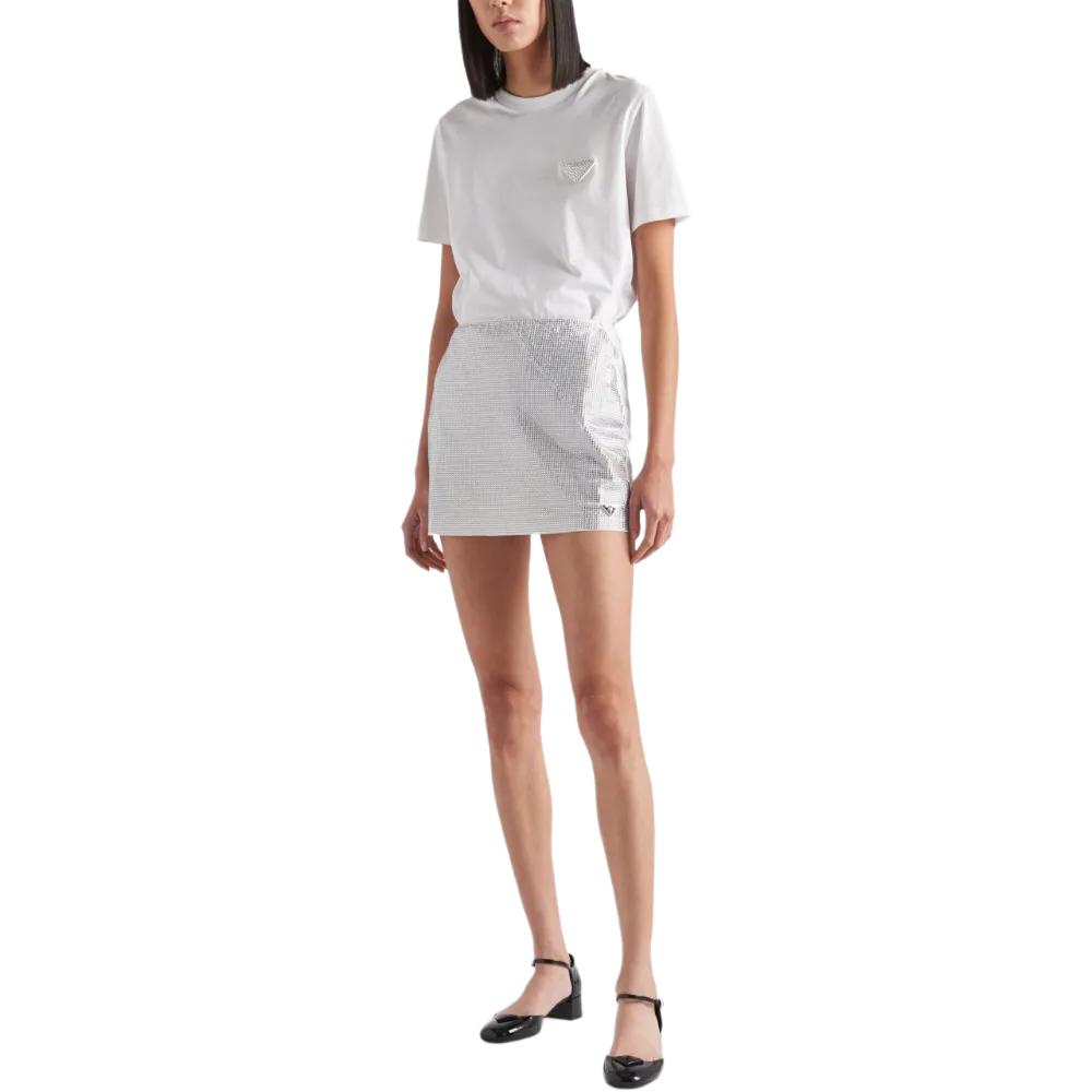 PRADA Crystal embellished Cotton Miniskirt