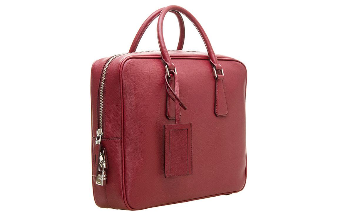 PRADA Cow Leather Portable Briefcases Men's Red