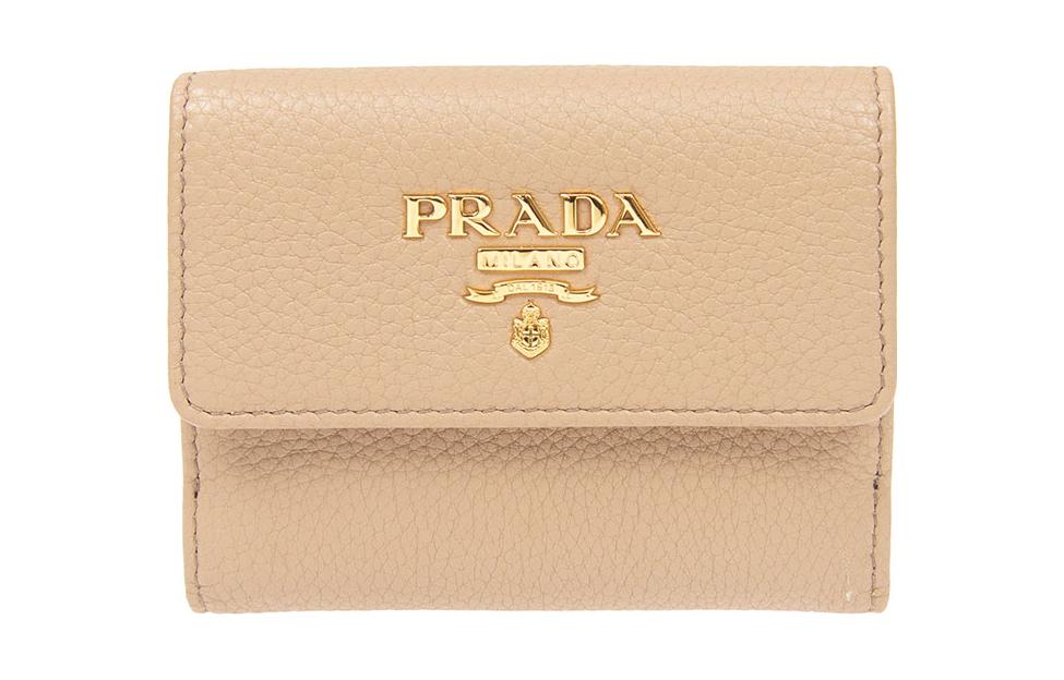 PRADA Calfskin Wallet Women's Almond