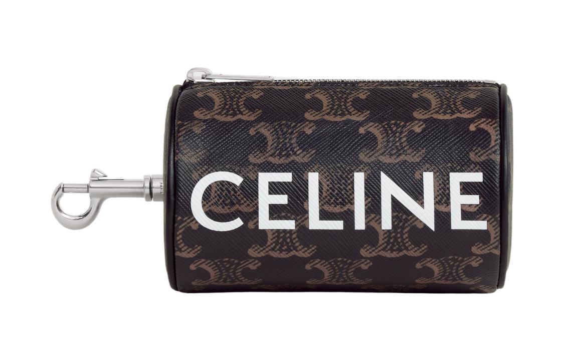 CELINE Canvas Cow Leather Patchwork Cylinder Wallet Mini Men's Black
