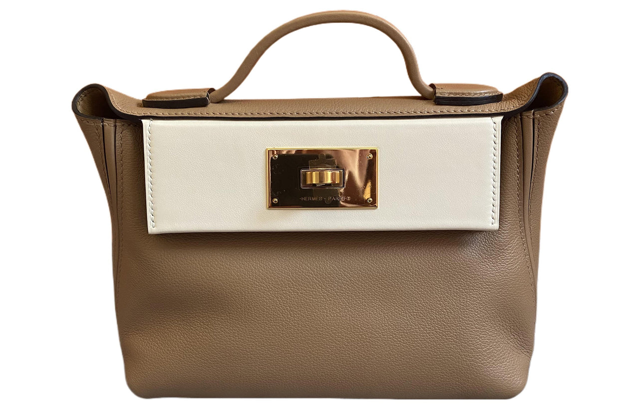 HERMES 24/24 Evercolor Leather Shoulder Bag Crossbody Bag Handbag Mini Women's Tea Brown Multicolor NATA