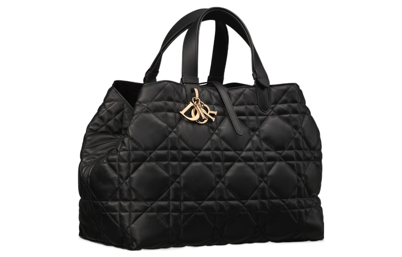 DIOR Cow Leather Handbag Large Size Women's Black