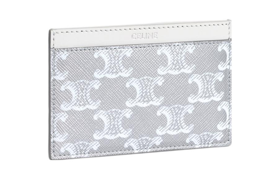 CELINE Cow Leather Card Clip Card Holder Men's Silver/White