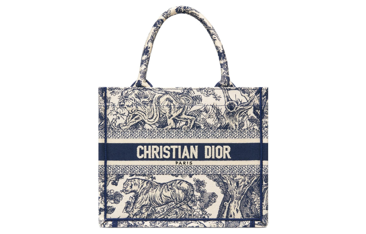 DIOR BookTote Embroidery Tote Bag, Shopping Bag, Handbag Trumpets Women's White/Marine Blue