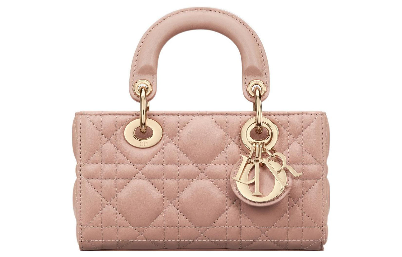 DIOR Lady D JOY Wicker Pattern Sheepskin Lady Dior Bag Shoulder Bag Crossbody Bag Handbag Extra Mini Women's Rose Pink