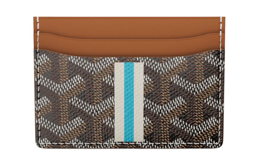 GOYARD Saint-Sulpice Canvas With Calfskin Card Clip Card Holder Unisex Brown/White/Blue Striped