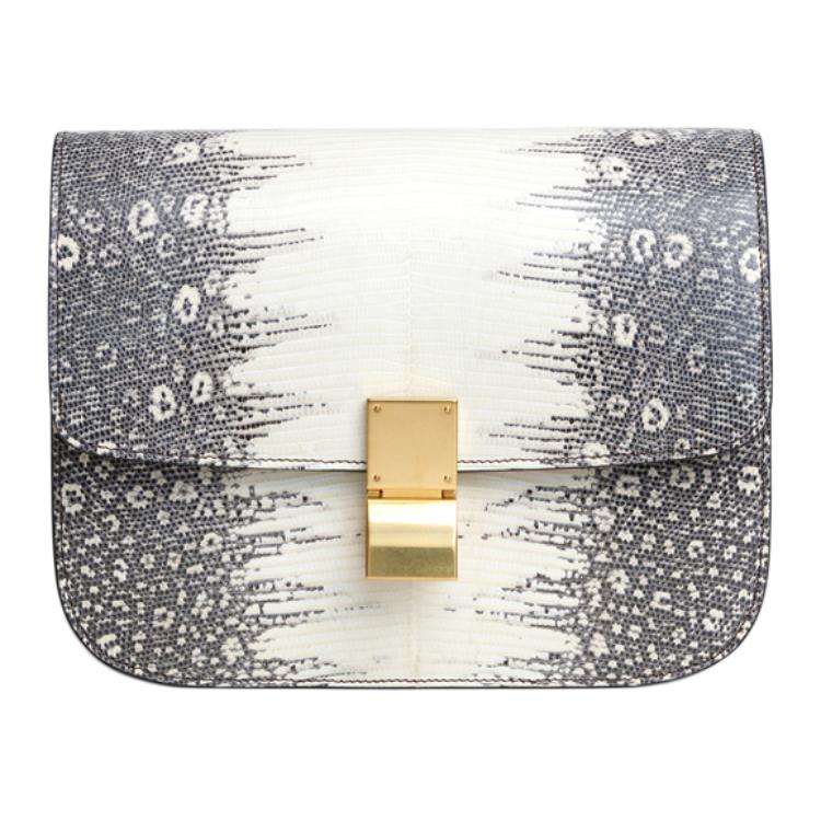 CELINE Classic Bo Lizard Leather Handbag Crossbody Bag Shoulder Bag Medium Size Women's Natural Color