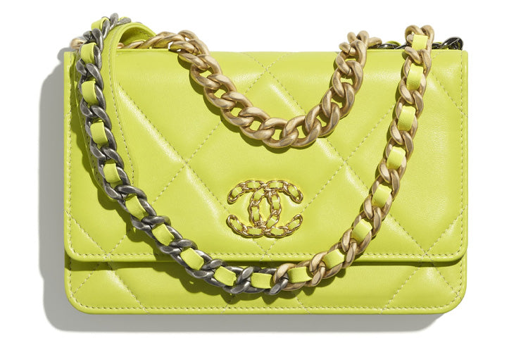 CHANEL 19Bag Sheepskin Handbag Shoulder Bag Crossbody Bag Women's Neon Yellow