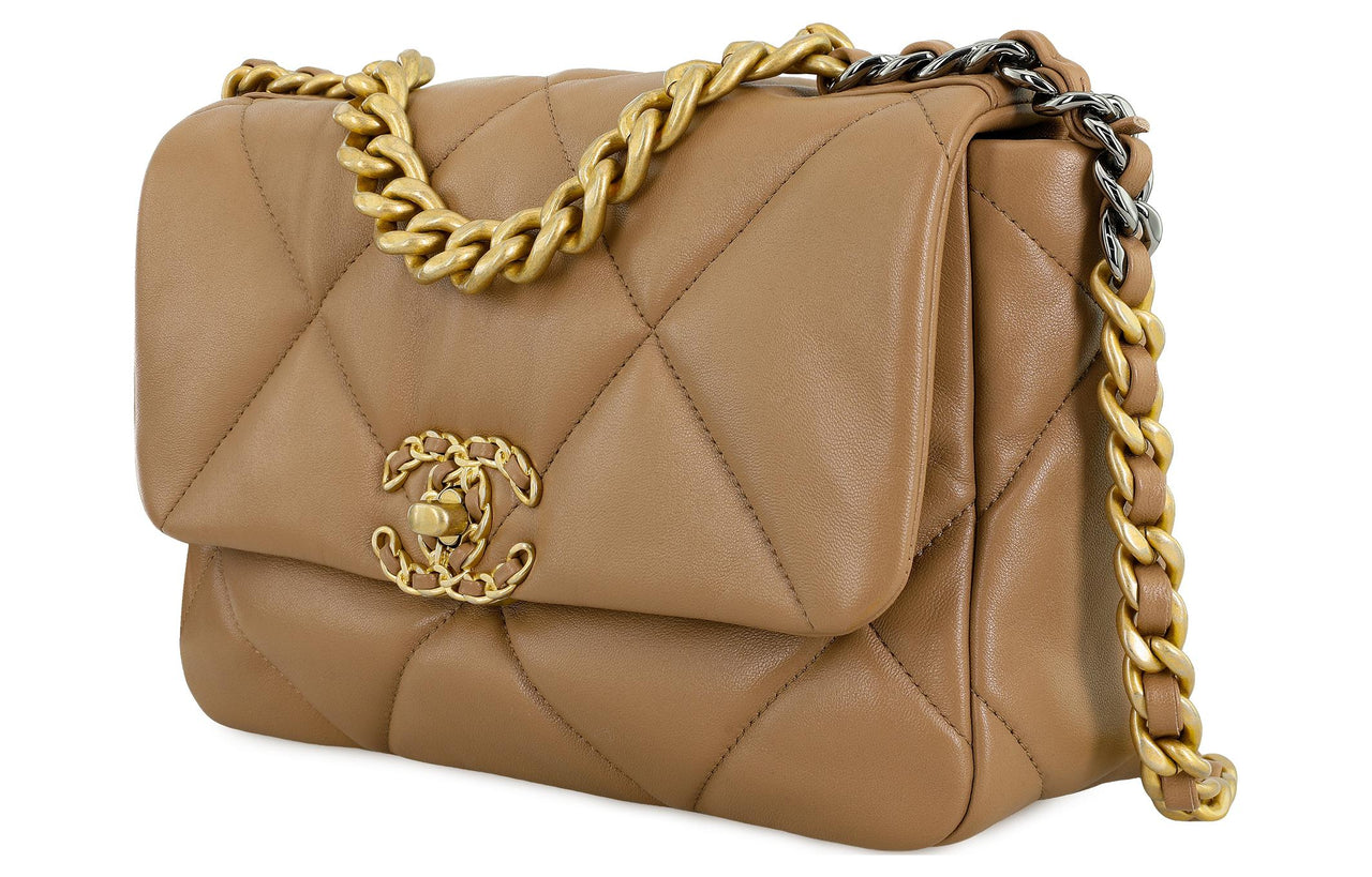 CHANEL 19Bag Sheepskin Shoulder Bag Crossbody Bag Small Size Women's Brown