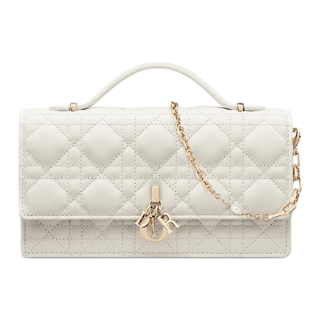 DIOR Lambskin Shoulder Bag Crossbody Bag Handbag Mini Women's Ecru