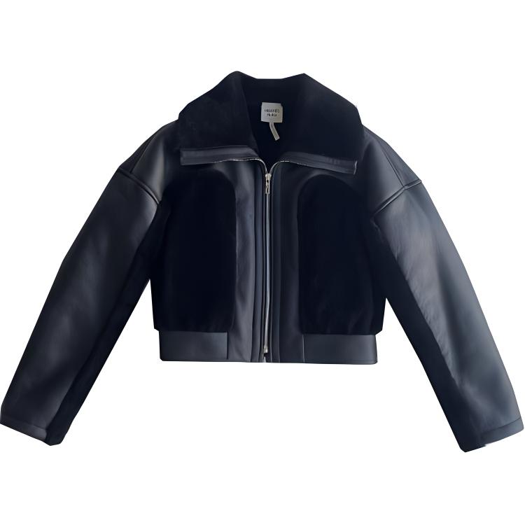 HERMES Leather Jacket Women's Black