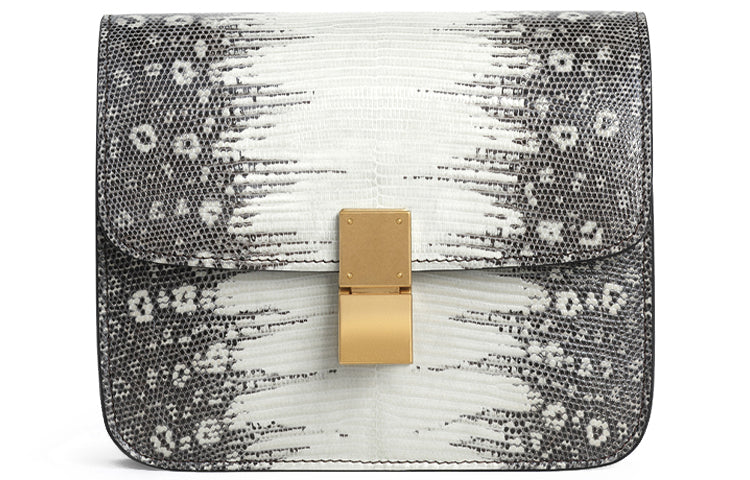 CELINE Classic Bo Lizard Leather Handbag Tofu Cube Bag Shoulder Bag Crossbody Bag Teen Women's Natural