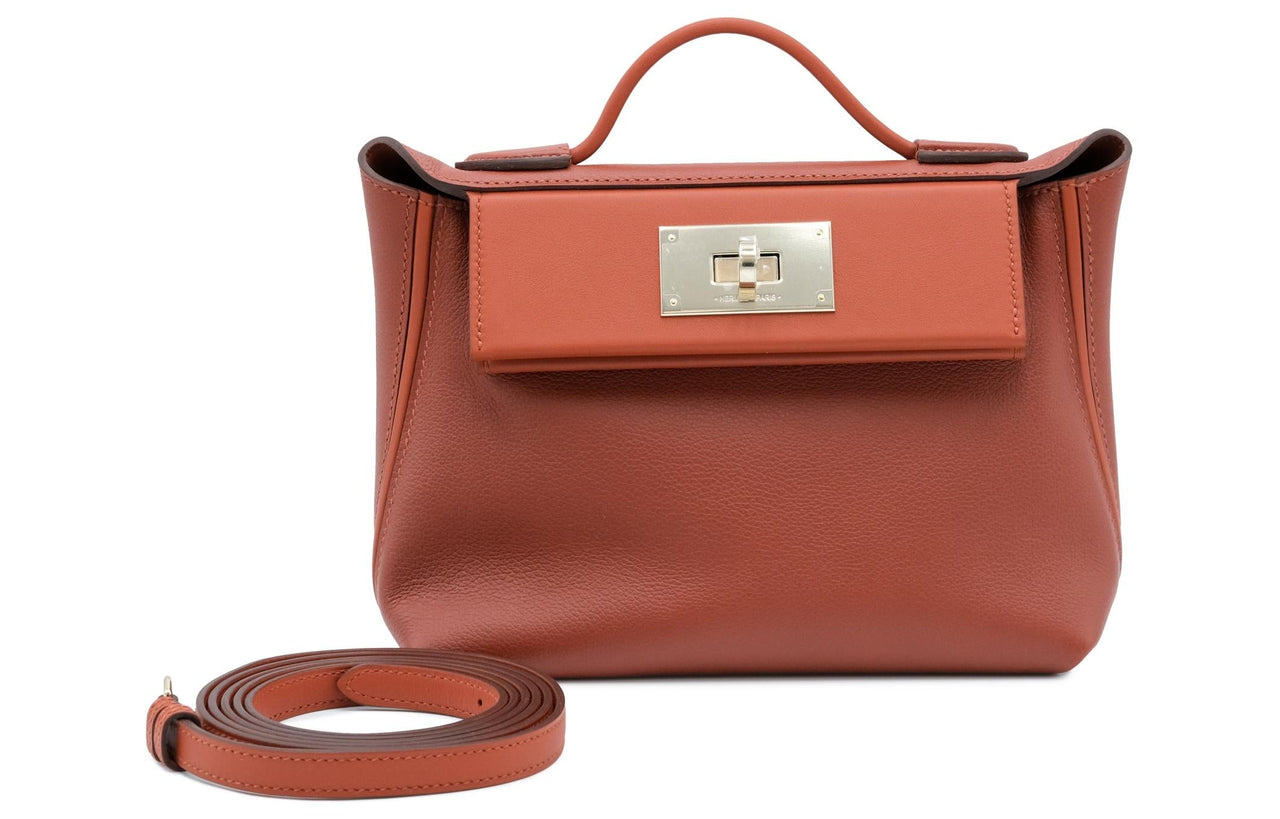 HERMES 24/24 Evercolor With Swift Calfskin Handbag Shoulder Bag Mini Women's 6C Copper Pumpkin With Red Copper Accents