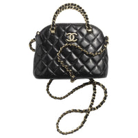 CHANEL Shiny Lambskin Dome Bag Handbag Shoulder Bag Crossbody Bag Women's Black