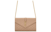 SAINT LAURENT Cow Leather Wallets Shoulder Bag Crossbody Bag Regular Women's Dark Beige