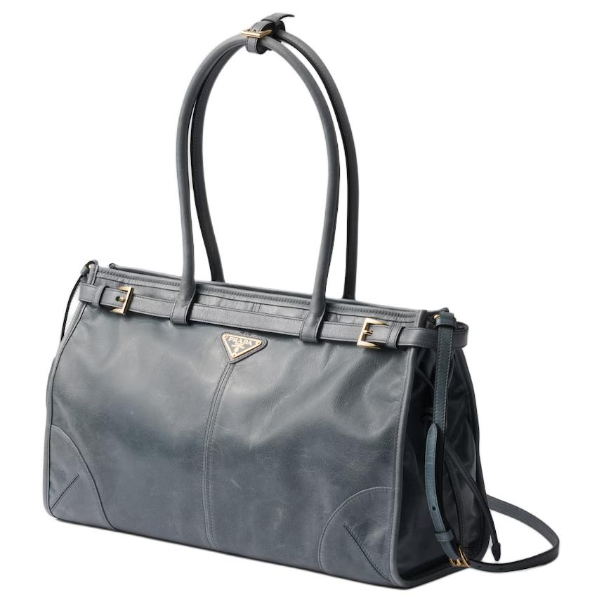 PRADA Cow Leather Shoulder Bag Tubas Women's Air Force Blue