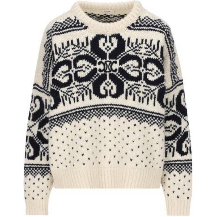 CELINE Crew Neck Sweater In Fair Isle Wool And Cashmere