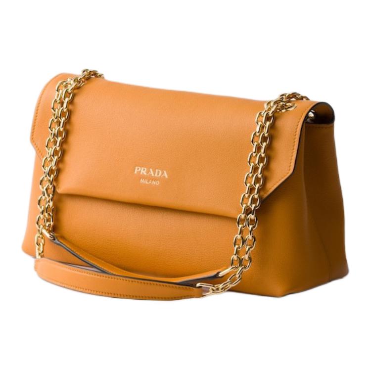 PRADA Calfskin Crossbody Bag, Shoulder Bag Medium Size Women's Amber