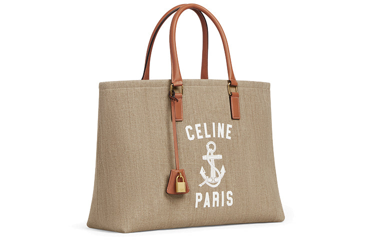 CELINE Cow Leather One Shoulder Portable Tote Women's Natural/Tan