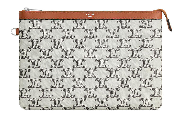 CELINE Canvas-paneled Calfskin Trim Canvas Bag Clutches Regular Women's Tan/Beige