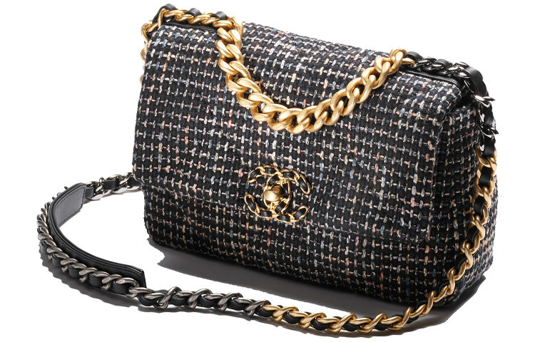 CHANEL 19Bag Cotton Twill Velvet Shoulder Bag Crossbody Bag Small Size Women's Black/Pink/Gray/Multicolor