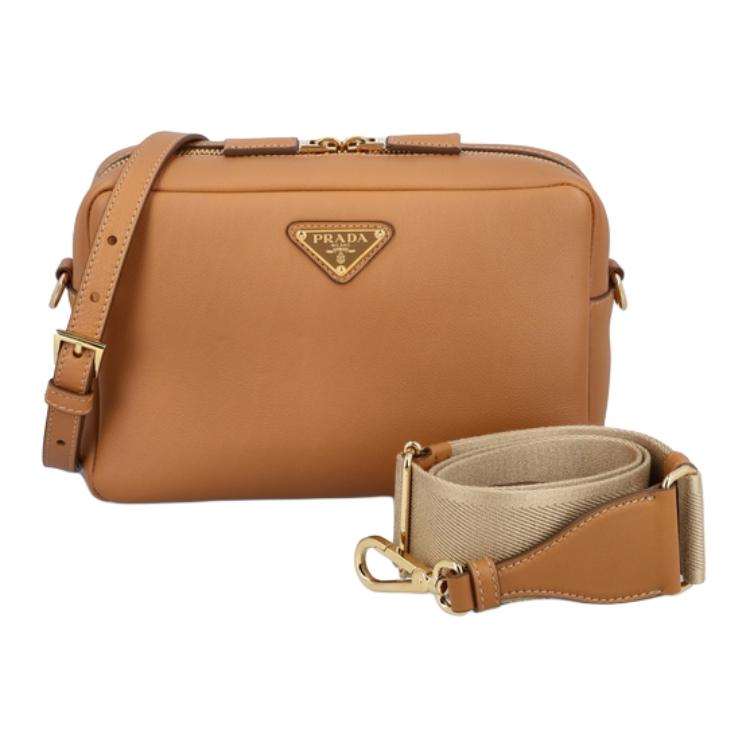 PRADA Cow Leather Shoulder Bag Women's Brown