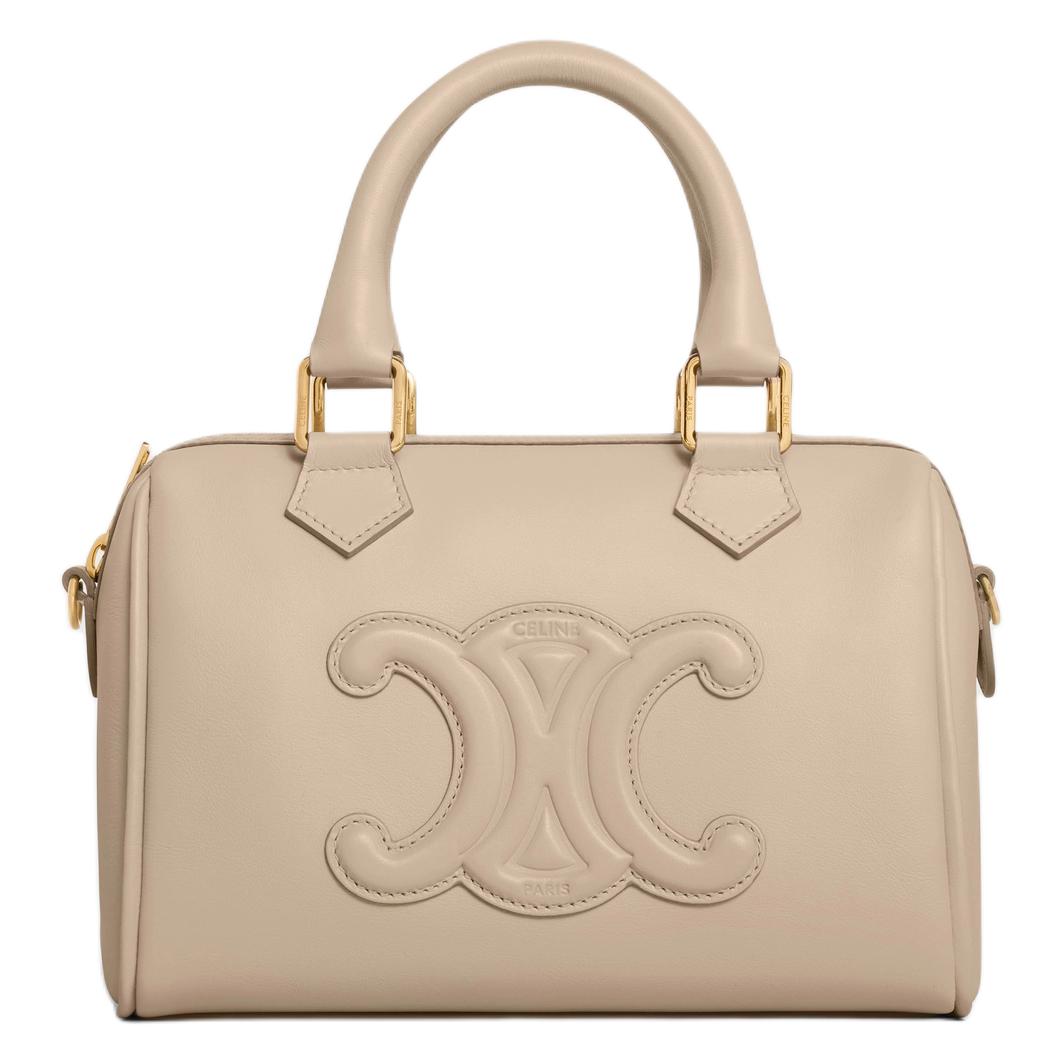 CELINE Cuir Triomphe Calfskin Boston Bag Shoulder Bag Crossbody Bag Handbag Small Size Women's Light Brown