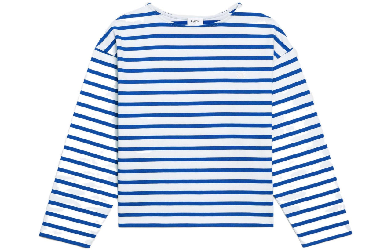CELINE Crew Neck Stripes Long-Sleeved T-Shirt T-Shirt Women's Blue