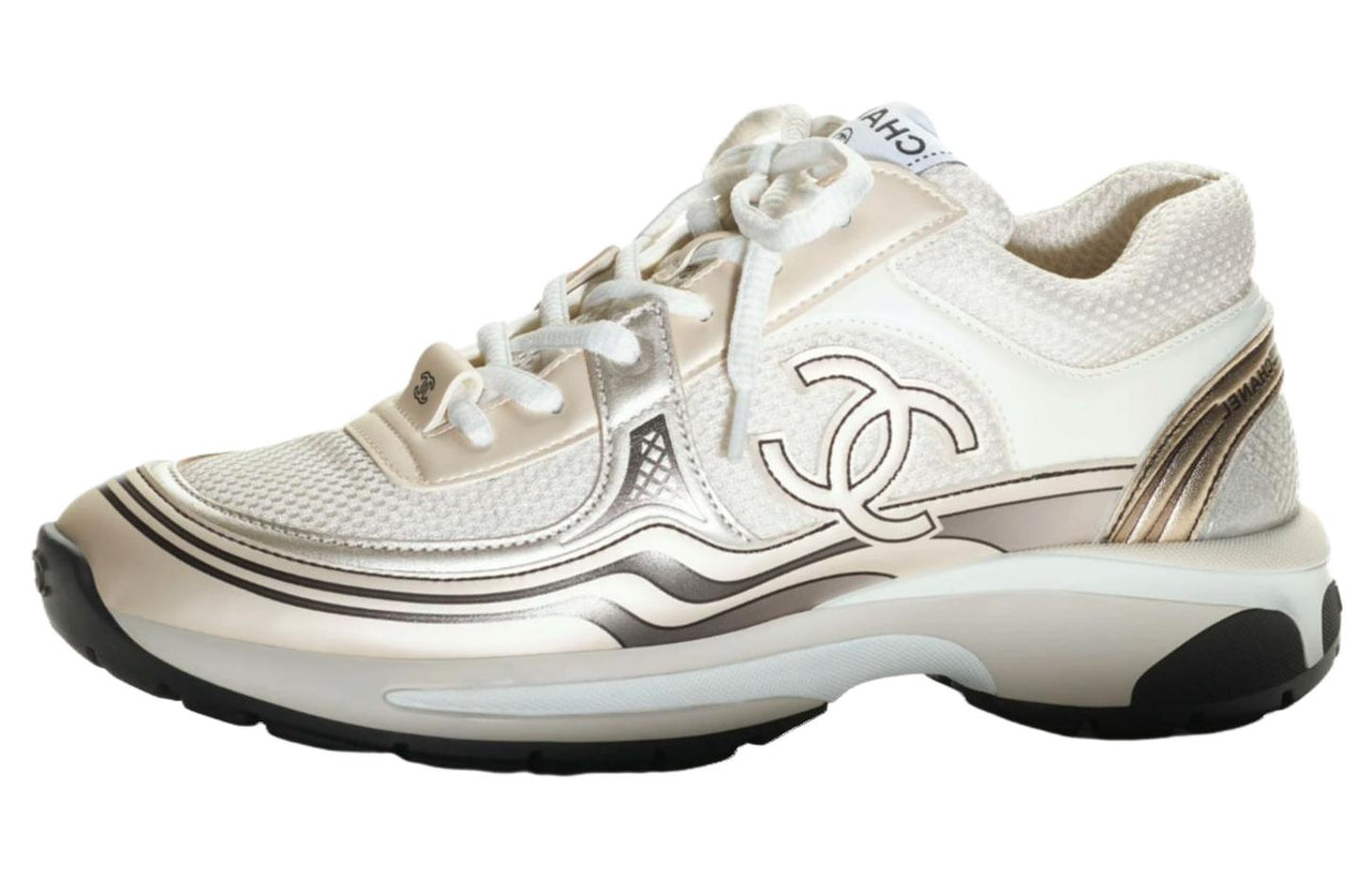 CHANEL Low Top Casual Shoes Men's White Silver
