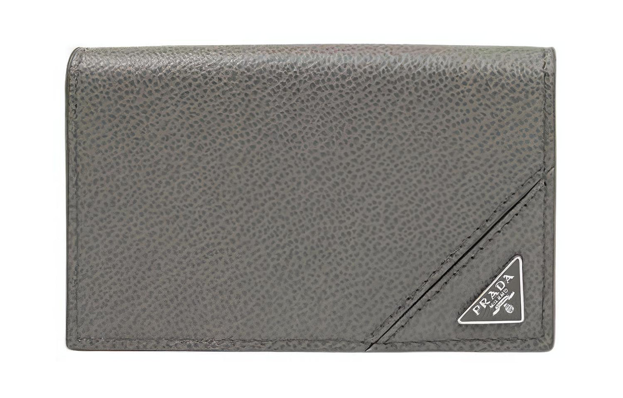 PRADA Cow Leather Card Clip Wallets Women's Gray
