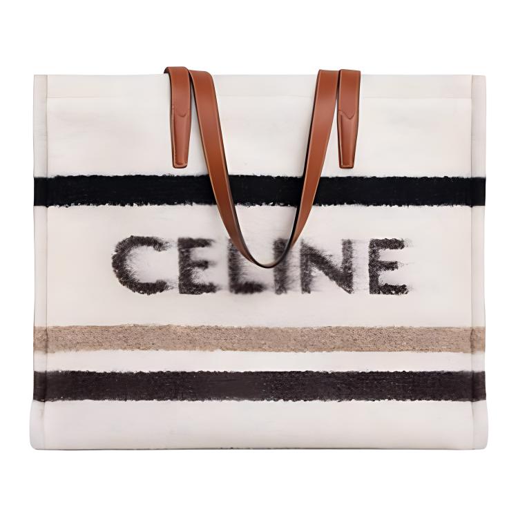 CELINE Fabric Tote Bag Shopping Bag Handbag Large Size Men's Beige & Black
