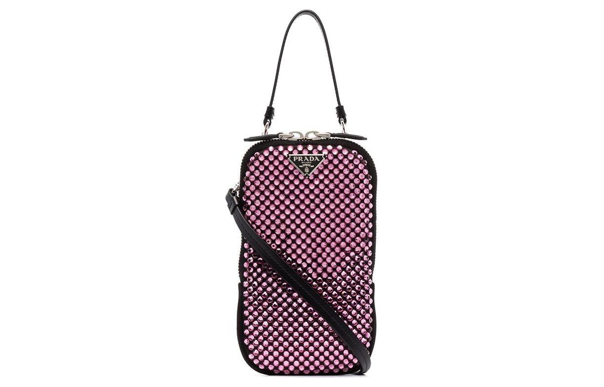 PRADA Crystal Panel Satin Portable Crossbody Bag, Shoulder Bag Unisex Pink